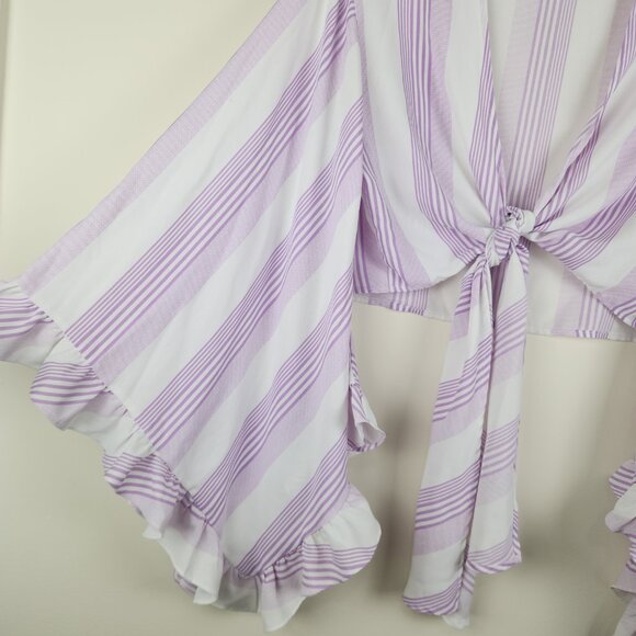 Hot & Delicious Size S Tie Front Boho Beachy Dramatic Sleeves with Ruffles Top - Picture 3 of 8